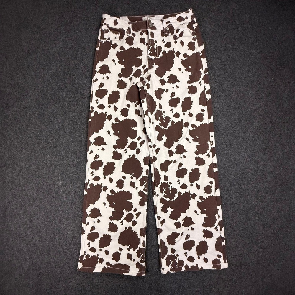 CALI 1850 Los Angeles Cow Print Wide Leg Jeans Womens Size 5 Brown‎ White